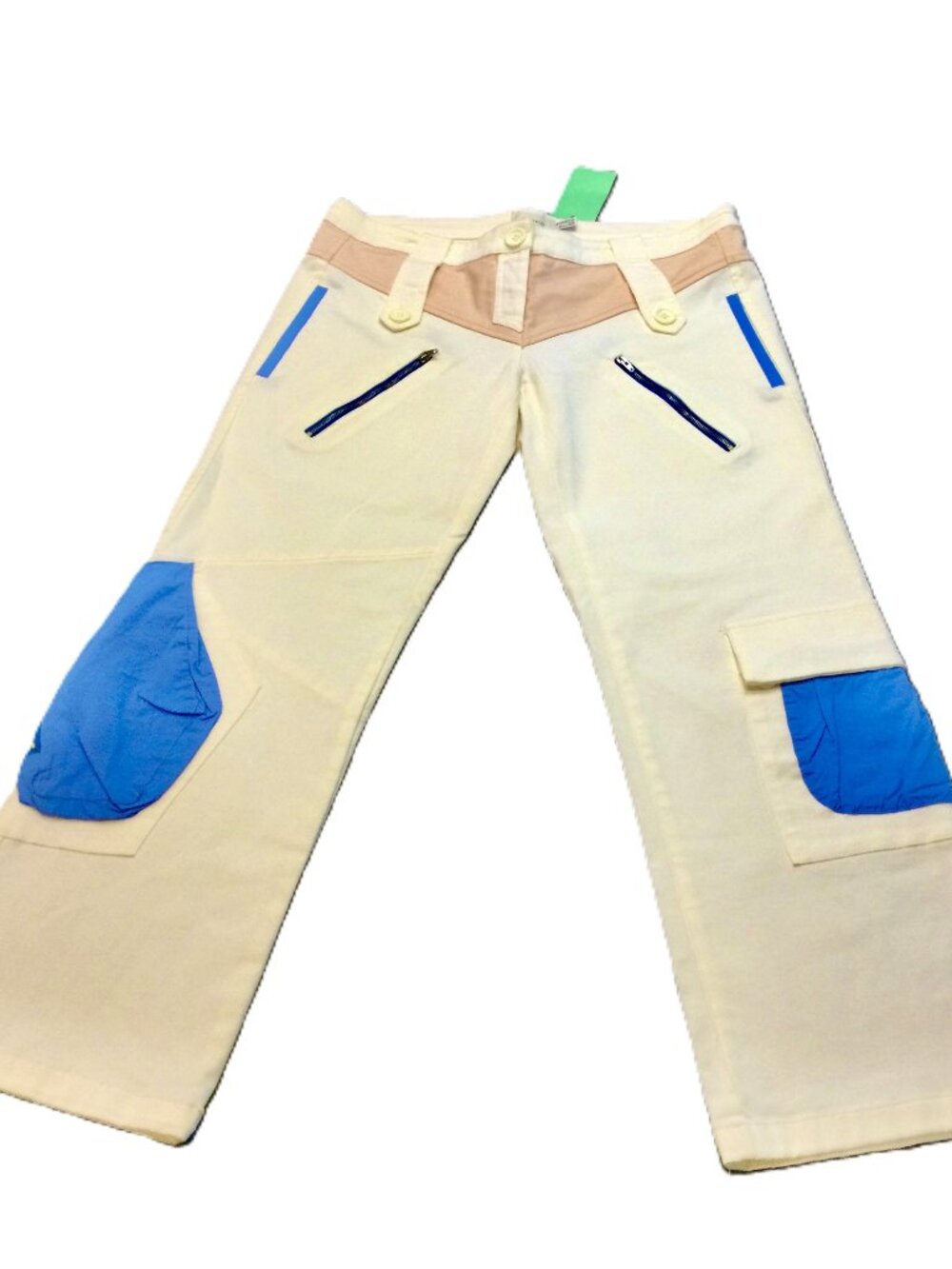 PINKO Portofino Colorblock Stretch Cargo Pants Beige Blue IT44 US8 NWT